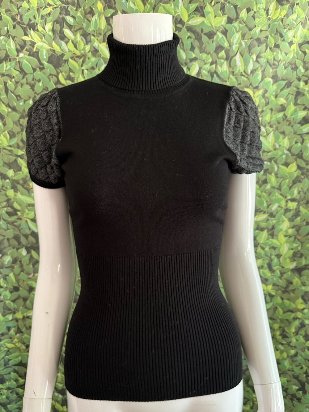 Black Short-Sleeve Turtleneck Sweater Top